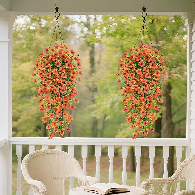 8 Pcs Outdoor Fall Decor, Fall Flowers Artificial For Decoration, Artificial Mums For Outdoors, Fake Mums Faux Mums For Outside Half Sphere, Fake Hanging Plants Plastic Flowers For Outdoors Home Porch