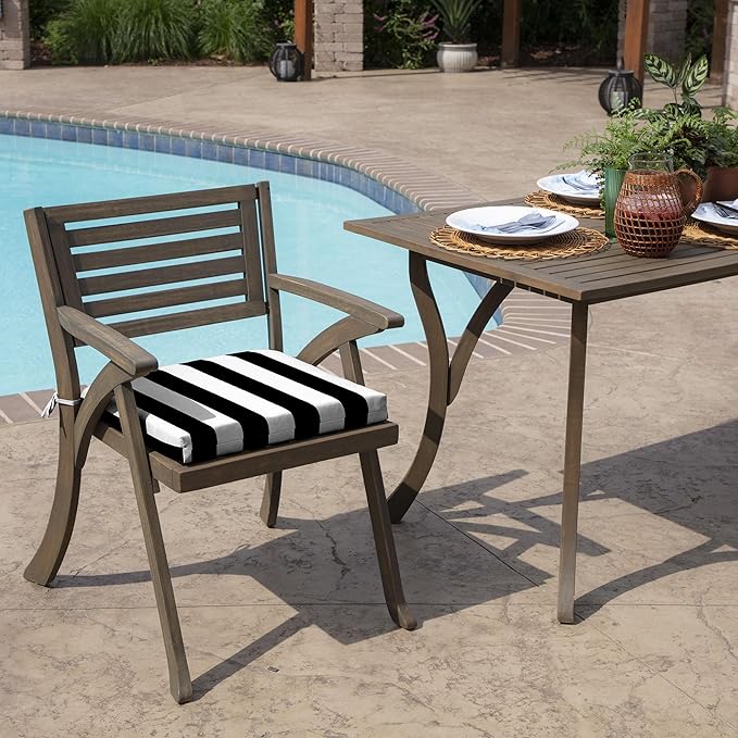 Arden Selections Rocking Chair Cushion, 19 x 18, Rain-Proof, Fade Resistant, Cushions for Rocking and Outdoor Chairs 18 x 19, Black Cabana Stripe (Pack of 4)