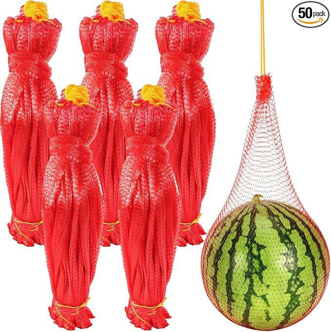 Melon Hammock Melon Nets, 50pcs Watermelon Nets with Drawstring, Heavy Duty Watermelon Net for Garden, Thickened Cantaloupes Mesh Bags, Hammock for Trellis Cradle (17.7inch, 22lbs)