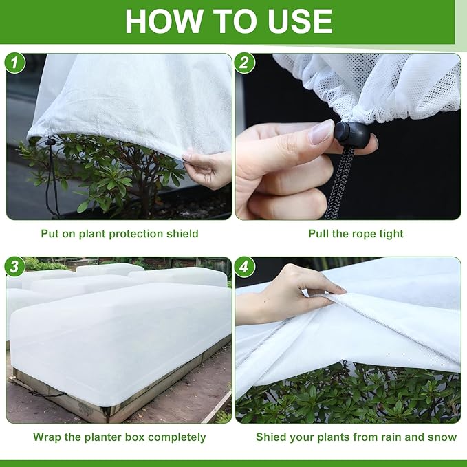 VitalCozy 4 Pcs Plant Covers Freeze Protection, 6 x 3 x 1 ft Oval Raised Garden Bed Covers with Drawstring, 2.1oz/yd² Large Garden Box Frost Blanket Cloth Reusable for Winter Outdoor Plants