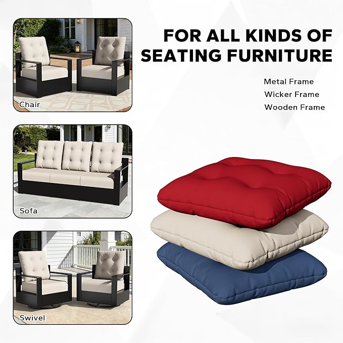 Joyside Outdoor Chair Cushions Set, 22x25/22x24 Inch Patio Furniture Cushions, 6’’ Thick, Water Resistant & Fade Resistant, Outdoor Replacement Cushions for Seat and Sofa