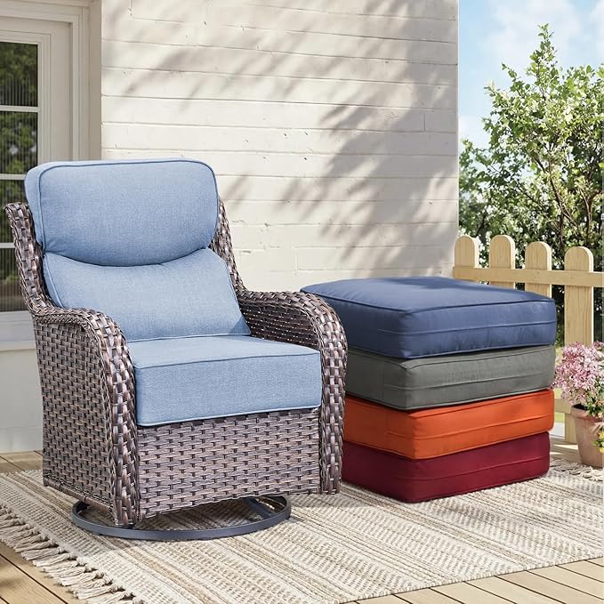 Outdoor Cushion Set for Patio Furniture, UV Resistant, Water Resistant - 6 Inch Thick Dual Layer Back Support Cushions– 24x24 Inch Patio Seat Covers for Chair/Sofa/Couch | Baby Blue | 6-Pack |