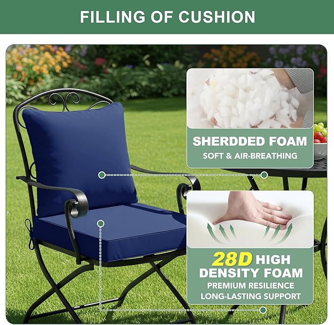 Outdoor Cushions for Patio Furniture 24 x 24 Inch, Double-Sided Waterproof Backrest and Deep Seat Cushion Set with Removable Cover, Navy, 1 Set