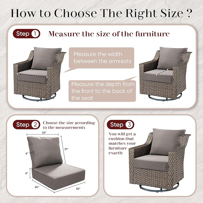 Outdoor Seat Cushion Set-24 x 24 x 6 Inch Outdoor Chair Cushions Set of 2 with Water Resistant & Removable Cover Outdoor Cushions for Patio Furniture Chair Sofa Couch-Grey