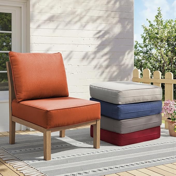 6" Thick Outdoor Chair Cushions - 24"* 24" Patio Furniture Cushions with Water Resistant & Removable Cover, 28D High Density Sponge Patio Cushion for Outdoor Furniture Couch Chair Orange