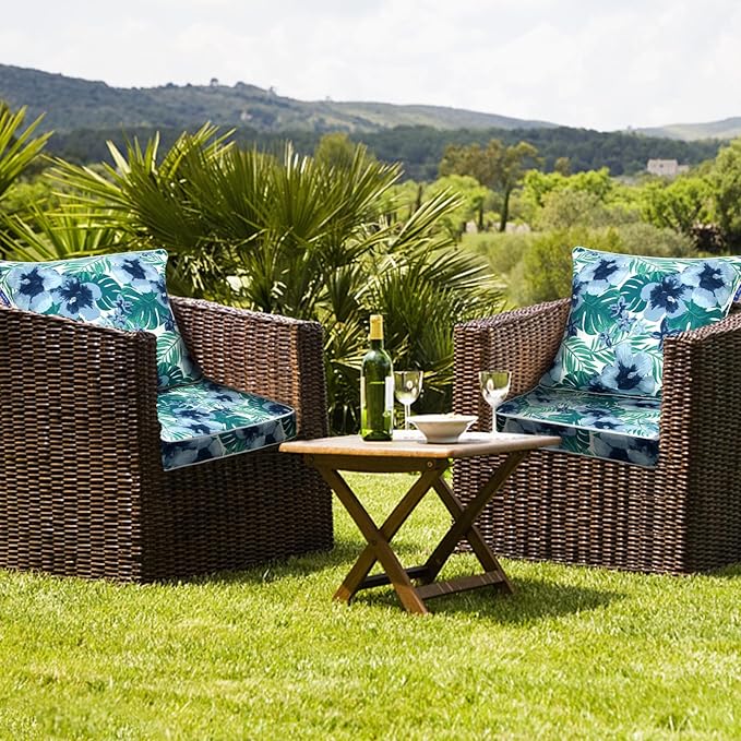 Deep Seat Cushions, Outdoor Cushions, Patio Furniture Cushions, Deep Seat & Back Cushion Patio Cushions for Backyard Couch Sofa Fade Resistant (22x24x4 inches 4 Sets, Blue Flowers)
