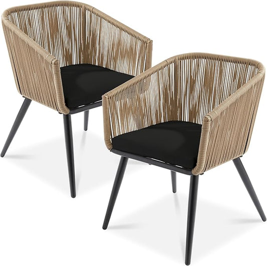 Best Choice Products Set of 2 Patio Dining Chairs, Outdoor Seating for Backyard, Poolside, Balcony w/Woven Wicker Design, 250lb Weight Capacity - Natural/Black
