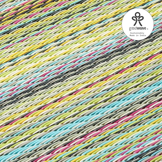 Fab Habitat Outdoor Rug - Waterproof, Fade Resistant, Crease-Free - Premium Recycled Plastic - Striped - Large Patio, Deck, Sunroom, Camping, RV - Cancun - Candy - 6 x 9 ft