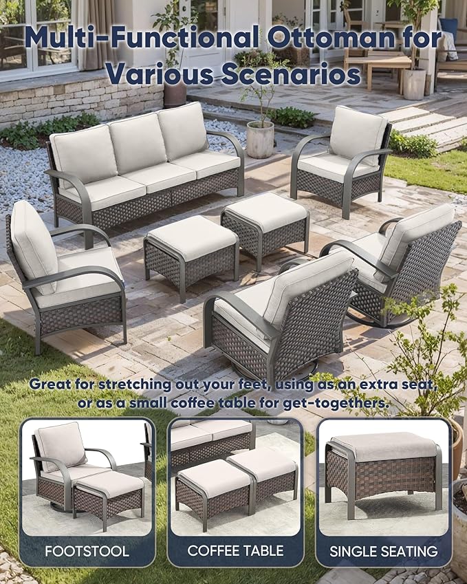 HUMMUH Outdoor Patio Conversation Furniture Sets-Deep Seating Wicker Patio Chairs with Patio Sofa Set Outdoor Patio Furniture for Deck Porch Garden Poolside Backyard-Brown/Beige