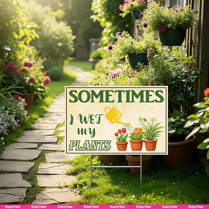 Funny Garden Sign with H Stake 18"x12" Large Vintage Sign for Outside Greenhouse Corrugated Plastic Yard Decor Gardening Gifts for Women 1Pack