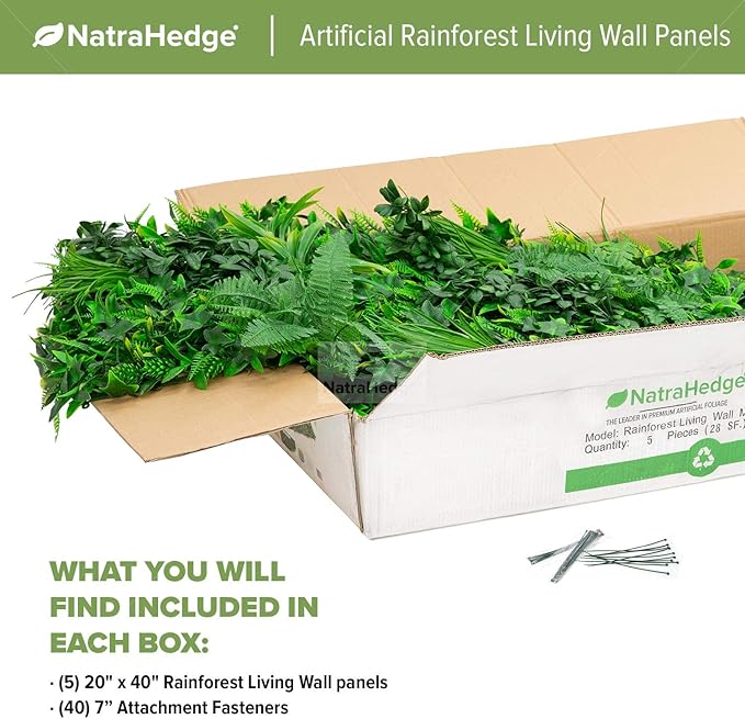 NatraHedge 20''X40'' Artificial Rainforest Living Wall Grass Wall Decor, 5Pcs (28SqFt) Hedge Leaf Grass Panels for Indoor, Outdoor, Garden and Balcony Privacy Fence Screen