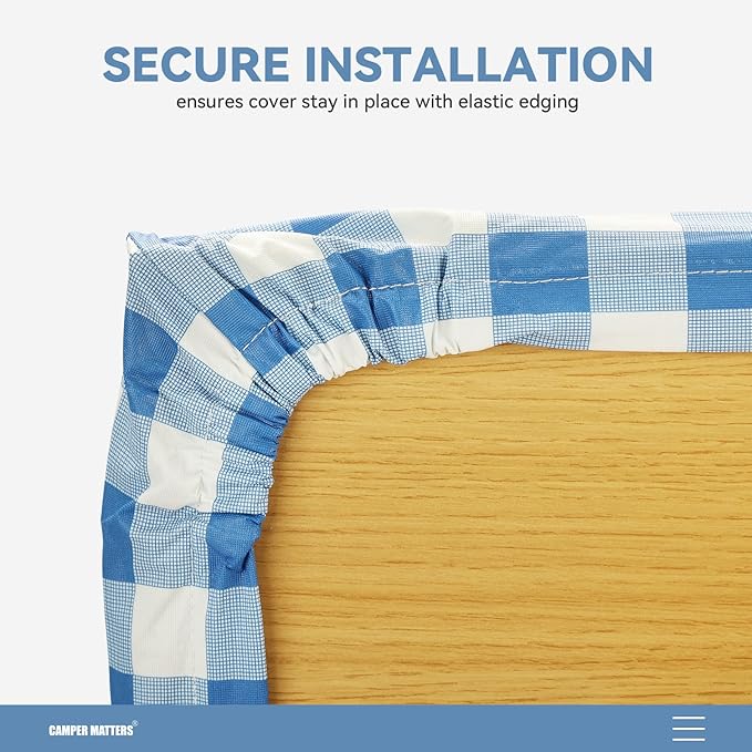 Picnic Table Cover and Bench Covers, Fitted Tablecloth Cover with Elastic Edge, Water and Oil Proof, for Outdoor, Garden, Camping, 96x30 Inch, 3 Pieces Set, Blue & White