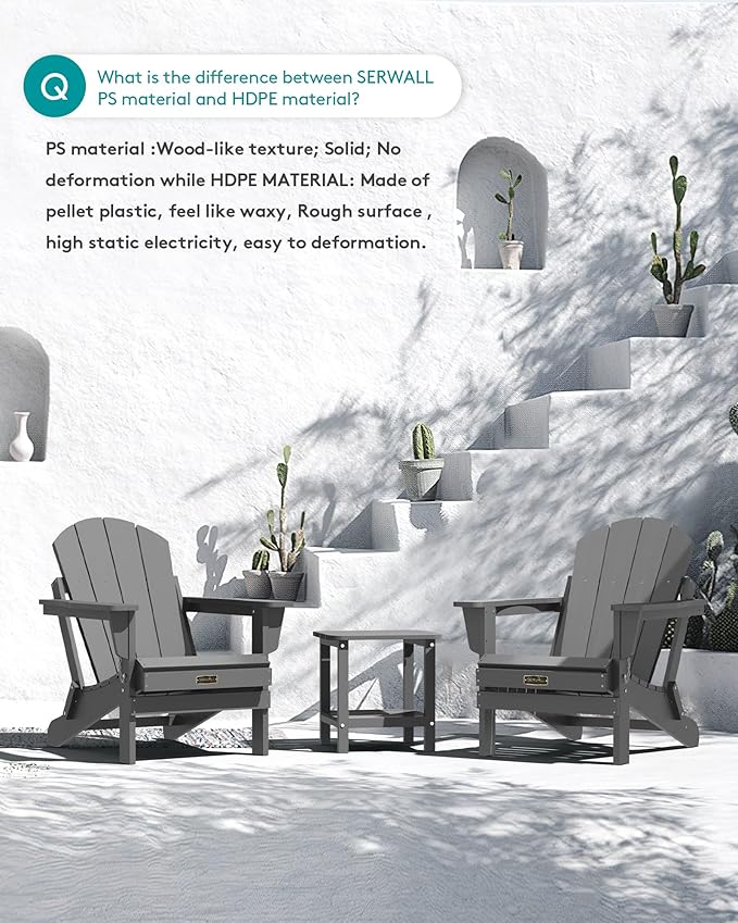 SERWALL Adirondack Chair Set of 2 for Patio Garden Outdoors Fire Pit- (Folding Gray)