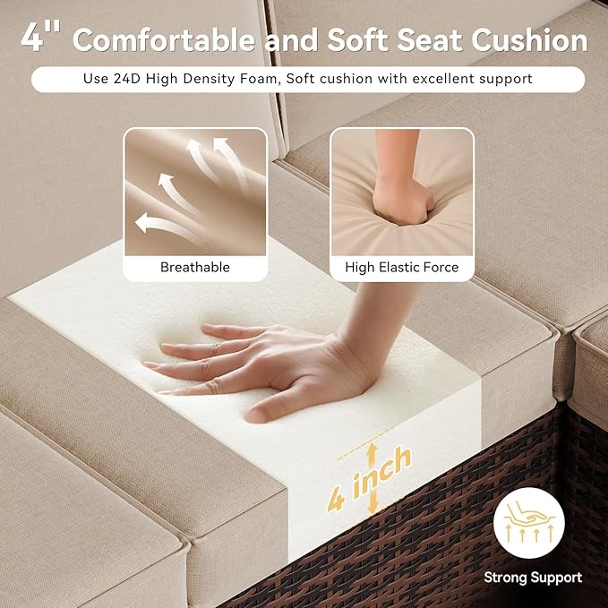 Aoxun Replacement Cushions for Outdoor Furniture, 7-Piece Outdoor Cushions for Patio Furniture, Deep Seat, Waterproof & Fade Resistant Couch Cushion for Patio Conversation Sets, Beige