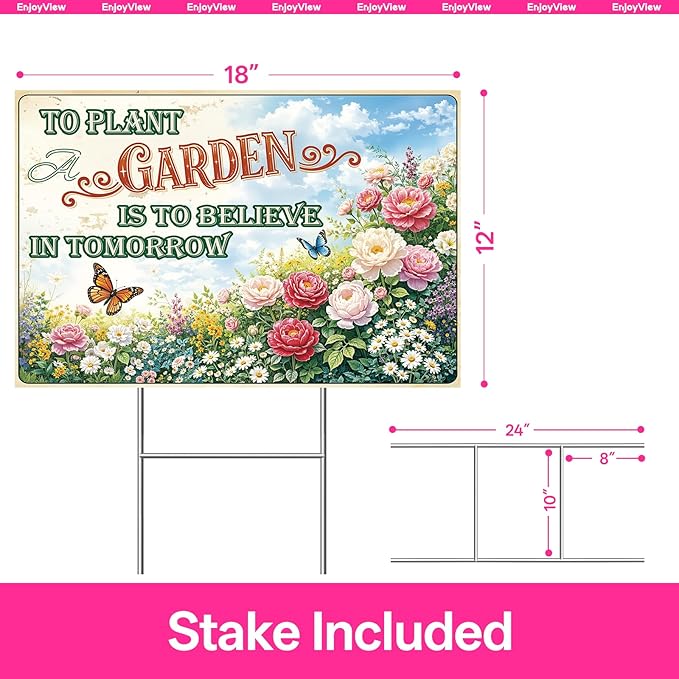 Funny Garden Sign with H Stake 18"x12" Vintage Big Sign for Yard, Backyard, Patio & Porch Decor Corrugated Plastic Gardening Gifts for Women " TO PLANT A GARDEN"