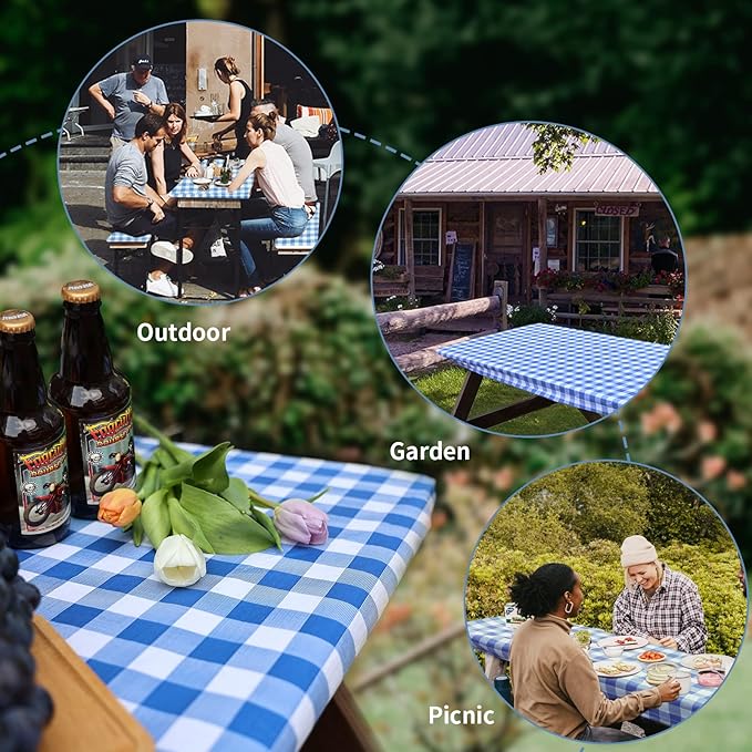 Picnic Table Cover with Bench Covers, Wind Resistance, Water and Oil Proof, Strong Resistance to Fading, for Outdoor and Camping, 72"x 28" Table, 3 Pieces Set, Come with Reusable Plastic Bag