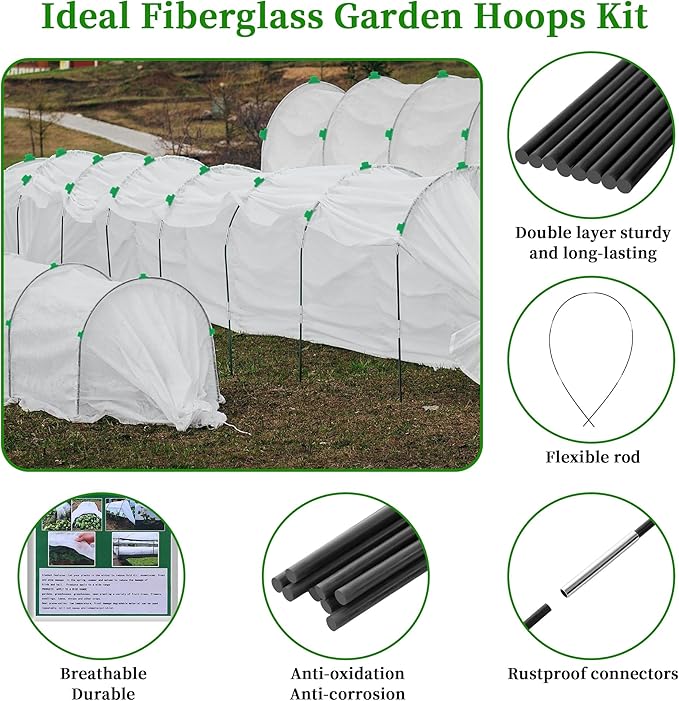 Plant Covers Freeze Protection Kit, 10 x 30 FT 1.23 Oz/yd² Frost Blanket Garden Hoops Kit for Winter, 36 Hoop, Reusable Greenhouse Bed Covers Tunnel, Snow Pest Protection for Outdoor Plant Raised Bed