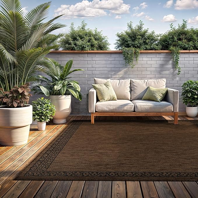 Washable Outdoor Rug 5x7 Modern Area Rugs Outdoor Carpets Bordered Pattern Non Shedding Waterproof Easy Clean Patio Deck Porch Living Room Bedroom Garden RV (5 X 7 Gold)