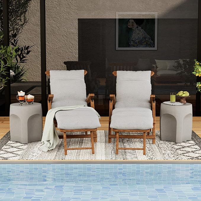 SUNBURY Outdoor Side Tables for Patio Set of 2, Concrete Accent End Table, Indoor Small Round Patio End Table, Garden Stools for Yard, Arch Shape Cement Color
