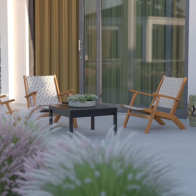 Patio Sense Balkene Home Vega Natural Stain Outdoor Chair All Weather Wicker Outdoor Chair Acacia Wood Construction Mid Century Design Comfortable Reclining Armchair - Diamond Weave Wicker
