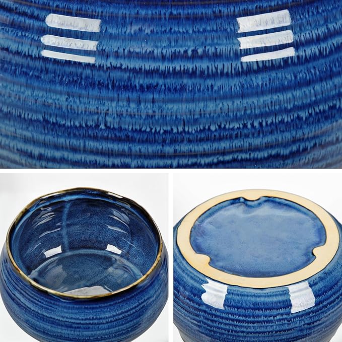 Hollyone Blue Ceramic Planters 6.4 Inch Modern Glaze Pots for Succulent Plants Round Flower Plant Garden Pots Modern Planters Flowers Pots for Indoor Outdoor Snake Plants