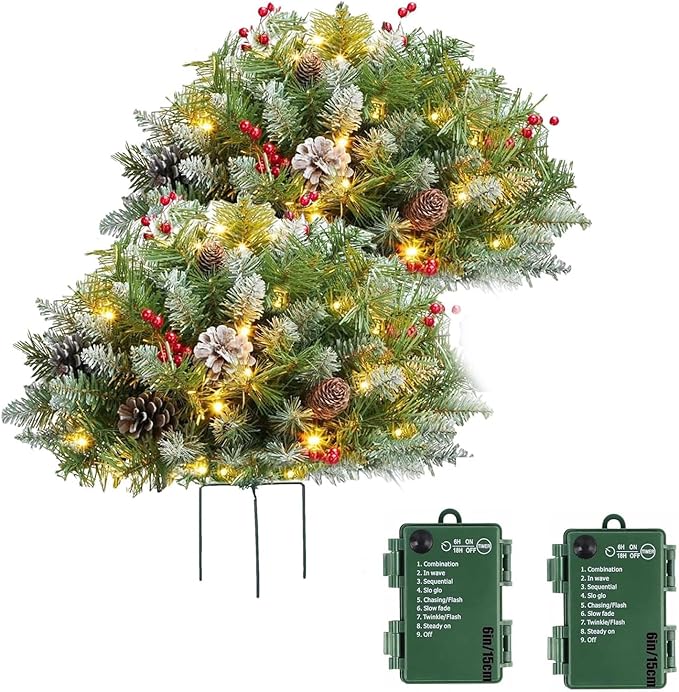 2026 New Christmas Planter Filler,Prelit Planter Bushes,Christmas urn fillers for Outdoor Holiday Planters Decorations,with Tripod Stake LED Lights. (2, White)