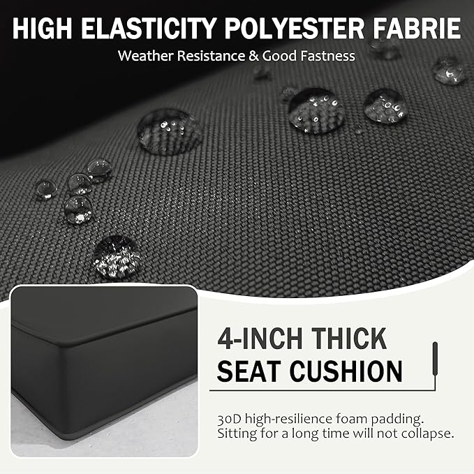 Outdoor Cushions for Patio Furniture with 5 Pillows, Waterproof Patio Furniture Cushions Replacement, 4" Deep Seat Outdoor Sectional Cushions for 4-seat Patio Furniture Chair Sofa Couch,Black