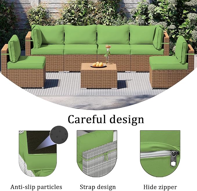 14 Pieces Outdoor Sectional Replacement Cushions for Patio Furniture, 4in Thick Outdoor Sofa Cushions for 6 Seat, Waterproof Deep Seat Couch Patio Cushions Set (Olive Green)