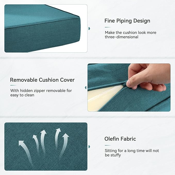 Luxury 6" Outdoor Cushions for Patio Furniture, 24x24x6" Thick Seat Cushion Set of 10, Fade Resistant Couch Chair Replacement Cushions High Density Deep Wicker Chair Cushion w/ Removable Cover, Green
