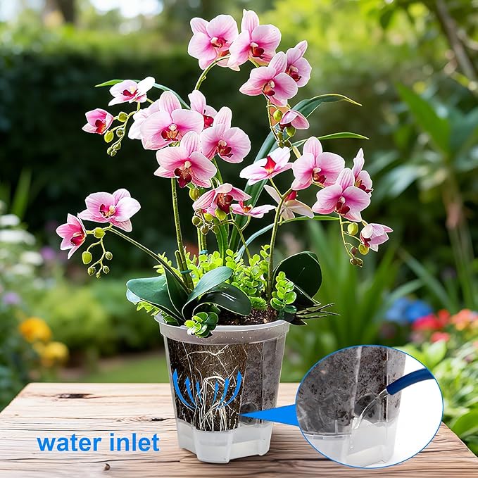 yarlung 6 Pack Self Watering Pots for Indoor Plants with Reservoir Tray and Holes, Clear Plastic Self Watering Planters for Outdoor Plants Flowers, Round 4.75" 6" 7"