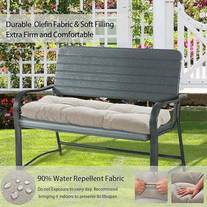 FUNHOME Outdoor Bench Cushion 42 x18 inch with Non-Slip Grips,Water Resistant Porch Swing Cushion,Bench Pillow Pads,Tufted Cushions for Patio Garden Furniture,42" Seat Cushions(Light Brown)