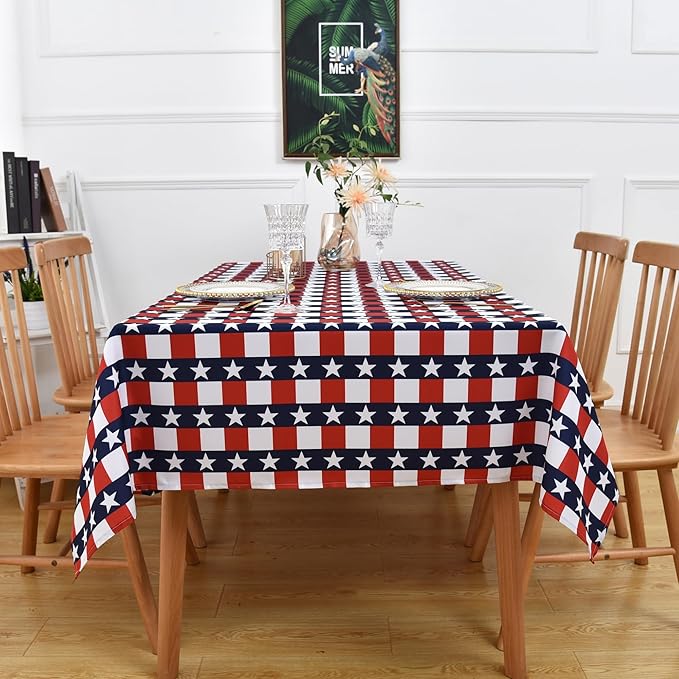 USA Gingham Patriotic Tablecloth Fabric - Rectangular 58x102 Inch Water Resistant Checked Table Cloth for Indoor/Outdoor Use - Table Cover for Kitchen, Picnics, Gardens, and Parties