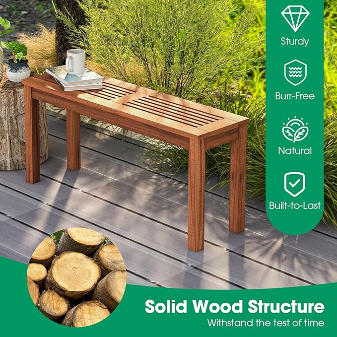 COSTWAY Outdoor Bench, 39.5” Backless Solid Wood Narrow Bench for Outside, Patio, Park, Garden & Front Porch (1)