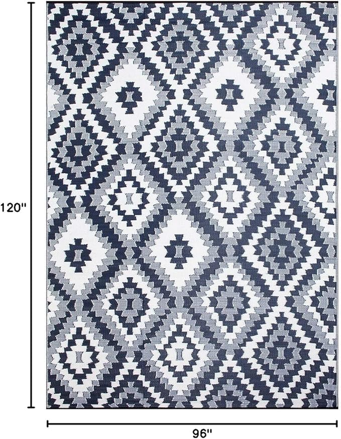 Reversible Outdoor/Indoor Plastic Rug, Easy to Clean and Fold, Perfect for Garden, Patio, Picnic, Decking-（Blue，8x10Ft）