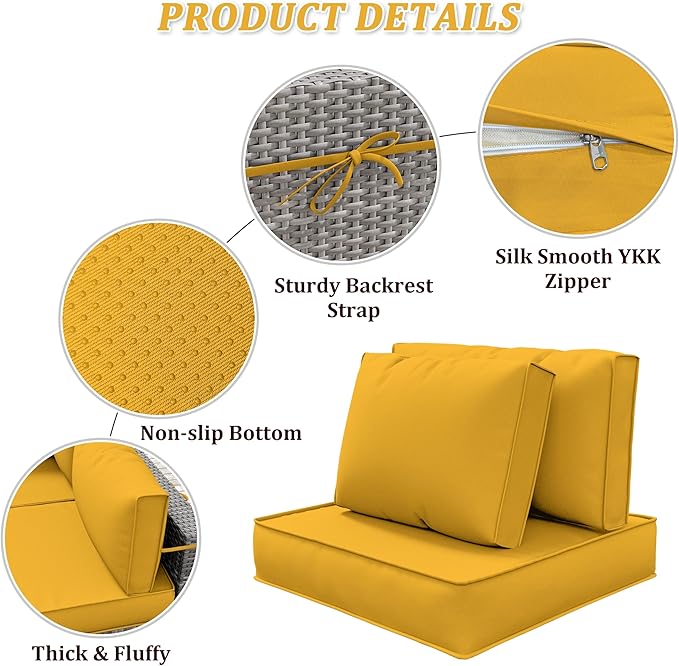 14-Piece Outdoor Cushions for Patio Furniture Thick Outdoor Chair Cushions 5" Foam High-Density Water-Resistant Deep Seat Cushion for 6-Seat Sectional Sets Liner&Cover Yellow
