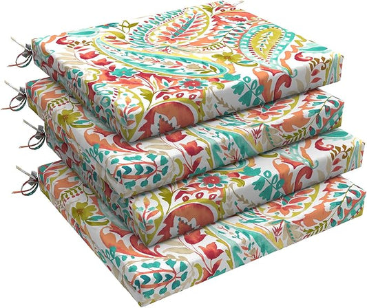 LVTXIII Outdoor Seat Cushions Set of 4 Square Corner Chair Cushions with Ties, Patio Chair Pads for Home Office and Patio Garden Furniture Decoration 18.5"x16"x2", Pretty Paisley