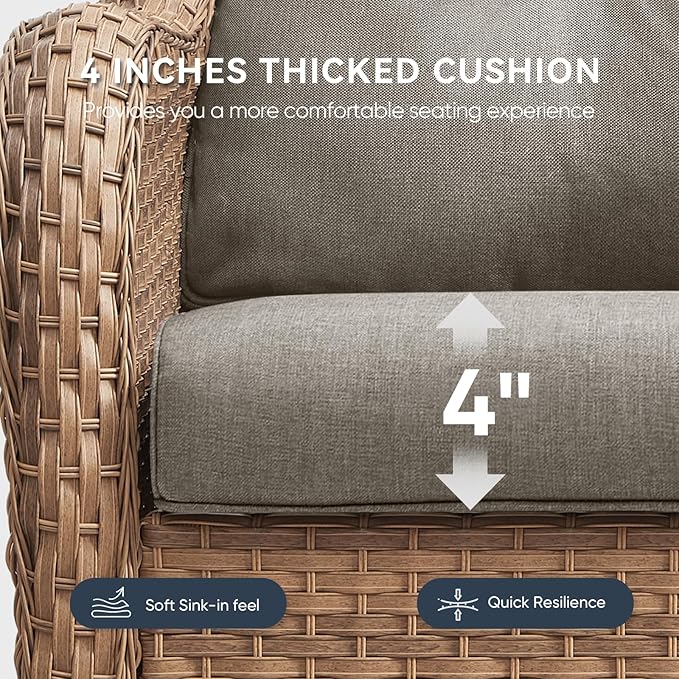 8-Piece Outdoor Patio Cushion Set - Fade & Water Resistant with Removable Olefin Cover, 22x24x4 Inch Memory Foam Cushions for Wicker Sectional Sofa – Grey/Regular