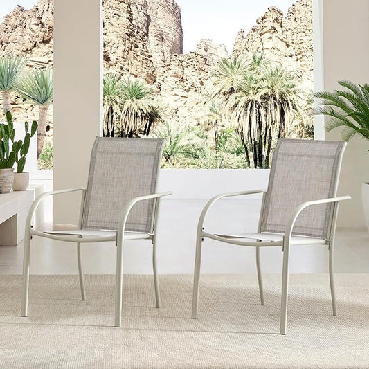 Outdoor Patio Dining Chairs Set of 2, Lightweight Stackable Patio Chairs with Curved Armrests & Wide Seat, Heavy Duty 300 lbs Capacity, Garden Chairs for Backyard, Deck, Poolside, Grey