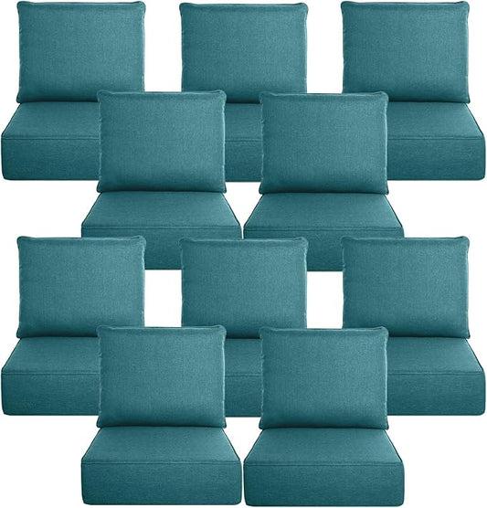 Belord Luxury 6" Thick Outdoor Cushion 10 Set - 24 x24 28D Sponge Filling Fade-Resistant Chair Cushion, Spill Proof Removable Patio Furniture Replacement Cushion for Sofa Bench Swing - Peacock Blue