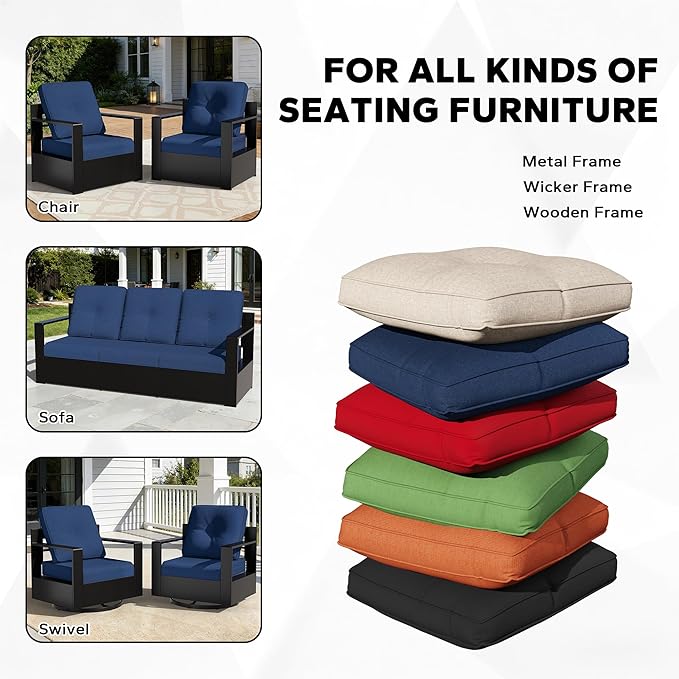 Joyside Outdoor Chair Cushions Set, 22x25/22x24 Inch Patio Furniture Deep Seat Cushions, Water Resistant & Thick Cushion, Outdoor Replacement Cushions for Seat and Sofa