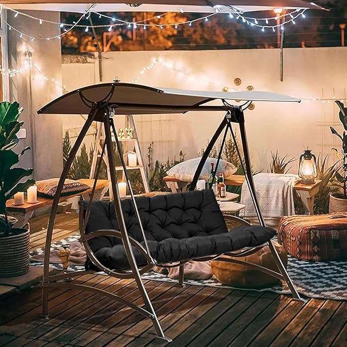 2-3 Seat Swing Replacement Cushion, Outdoor Bench Cushions with Backrest Thicken 4", Patio Furniture Garden Porch Loveseat Glider Pad Anti-Fading Waterproof (Black, 40x47in)