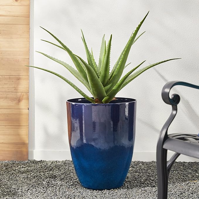 Glitzhome Set of 2 Planters for Outdoor Plants 16.75''H Large Gradient Cobalt Blue Planter Tall Planter Pot with Drainage Hole for Outdoor Front Porch and Patio