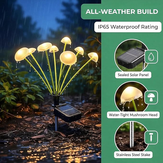 6 Pack Solar Garden Lights, 48 LEDs Swaying Mushroom Lights with 8 Lighting Modes, IP65 Waterproof Outdoor Decor for Garden, Yard, Patio, Pathway (Warm White)