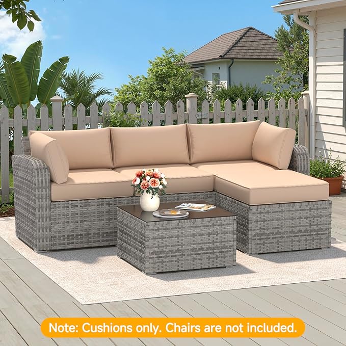 HOMREST Outdoor Replacement Cushions for Patio Furniture,Water-Repellent Sofa Cushion for 4-Seat Rattan Wicker Sectional Patio Conversation Sets,9-Piece Cushions Set for Outdoor Couch,Khaki