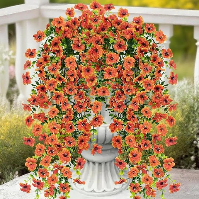 4 Pcs Outdoor Fall Decor, Fall Flowers Artificial For Decoration, Artificial Mums For Outdoors, Fake Mums Faux Mums For Outside Half Sphere, Fake Hanging Plants Plastic Flowers For Outdoors Home Porch