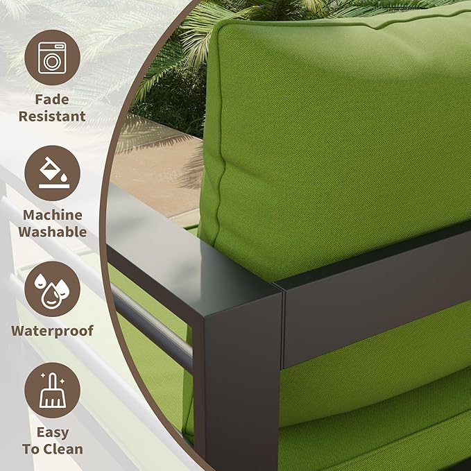 Amopatio Outdoor Chair Cushions 22.5"× 20.3" × 4", Set of 4 with Removable Cover, Waterproof & Fade Resistant seat Cushions for Patio Furniture, Grass Green