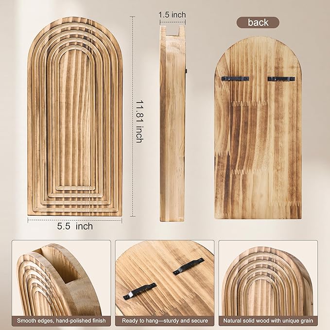 Wooden Wall Vase Set of 2, Wall Hanging Planter Modern Farmhouse Wall Decor for Boho Wall Decor for Indoor Entryway Hallway Bathroom Living Room Dining Room