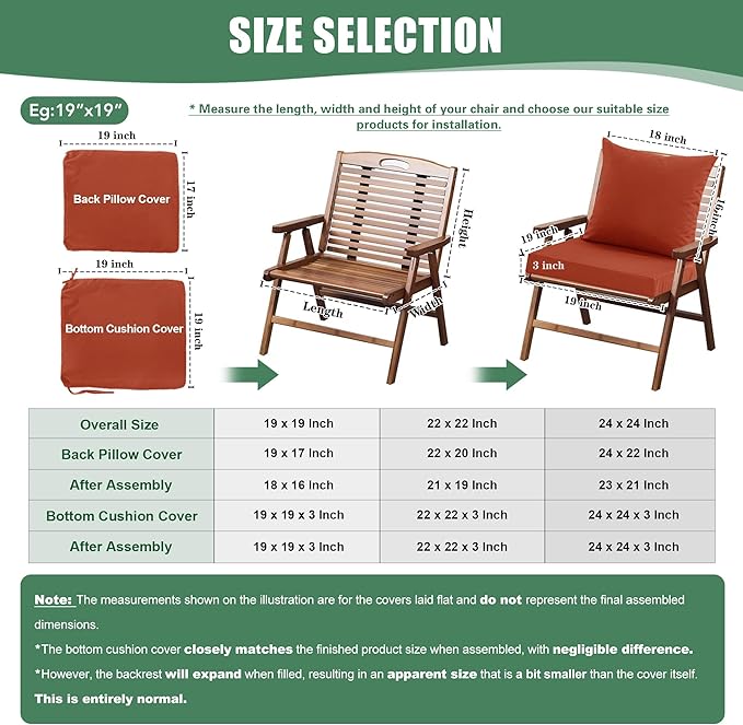 Waterproof Patio Cushions for Outdoor Furniture, Fade Resistant Back Pillow and Seat Cushion Set for Couch Replacements, 22 x 22 Inch, Rust, 1 Set