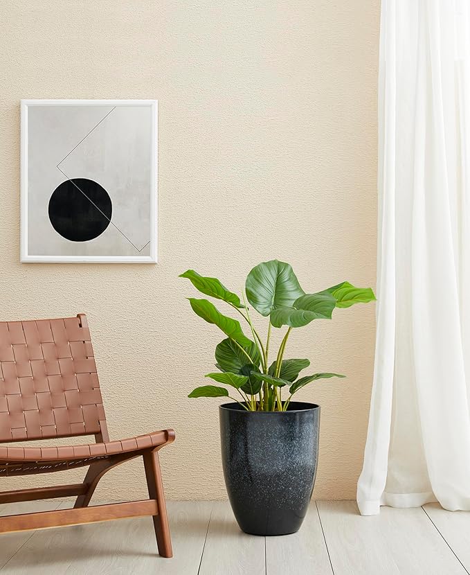 Glitzhome 16.75" H Garden Tall Planter Pots,Set of 2 Modern Round Tall Planter with Drainage Holes,PE and Stone Faux Ceramic Large Flower Pots for Outdoor Indoor,Ceramic Gradient Turquoise