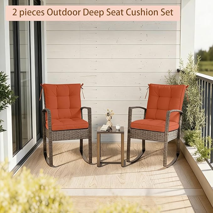 2 Piece Outdoor Patio Chair Cushions, Fade Resistant Outdoor Cushions for Patio Furniture, 6 inch Thickened Rocking Chair Cushions Set (Orange, 24x24x6 inch - 2 Pieces)